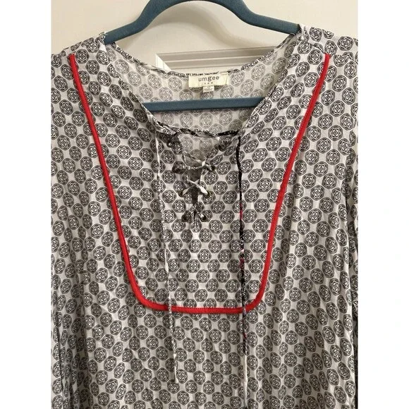 Umgee USA Women’s Tunic Dress Embroidered Boho Hi Low Medallion Gathered Hem Med - Picture 4 of 8